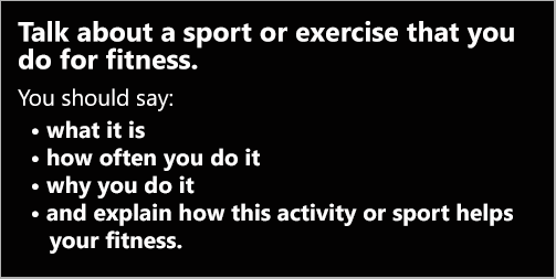 IELTS Speaking Part 2: Topic card; a sport or exercise that you do for fitness; with two model answers